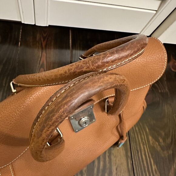 Vintage Dooney & Bourke Flap Lock Pebble Leather Satchel Chestnut Brown - Picture 6 of 9